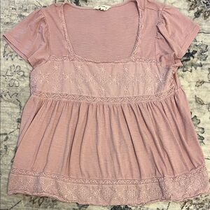 Lucky Brand Blush Embroidered babydoll Blouse